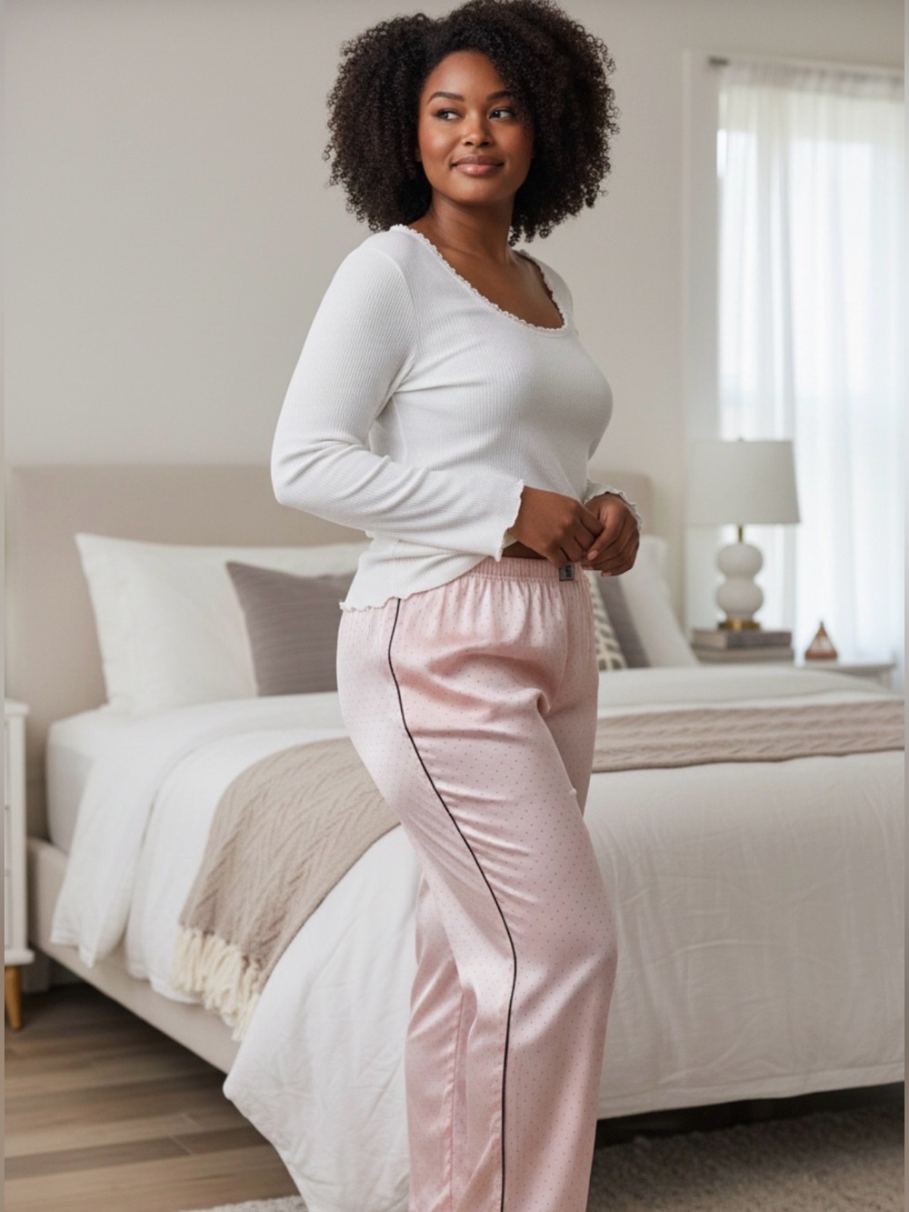 Victoria's Secret Pajama Long Sleeve Top & Glazed Satin Dew Drop Bottom Pink XL